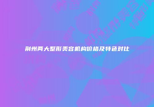 荆州两大整形美容机构价格及特色对比