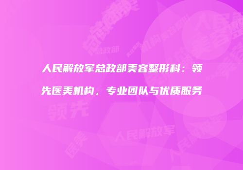 人民解放军总政部美容整形科：领先医美机构，专业团队与优质服务