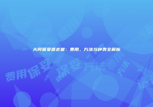 大同保妥适去皱：费用、方法与种类全解析