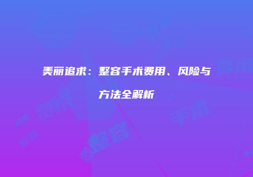 美丽追求：整容手术费用、风险与方法全解析