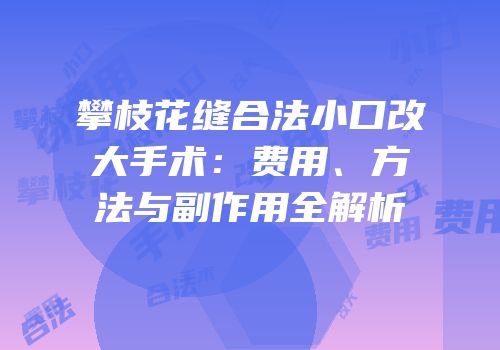 攀枝花缝合法小口改大手术：费用、方法与副作用全解析