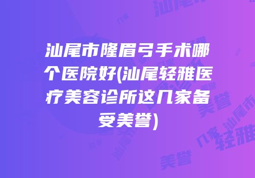 汕尾市隆眉弓手术哪个医院好(汕尾轻雅医疗美容诊所这几家备受美誉)