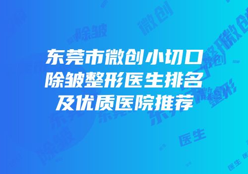 东莞市微创小切口除皱整形医生排名及优质医院推荐