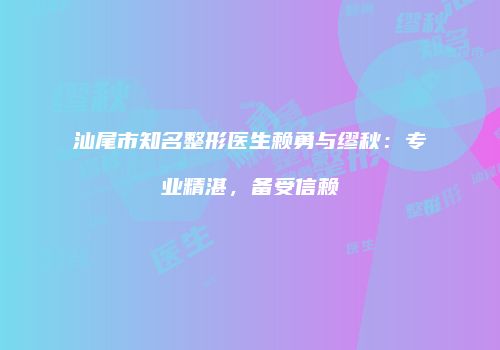 汕尾市知名整形医生赖勇与缪秋：专业精湛，备受信赖