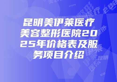 昆明美伊莱医疗美容整形医院2025年价格表及服务项目介绍