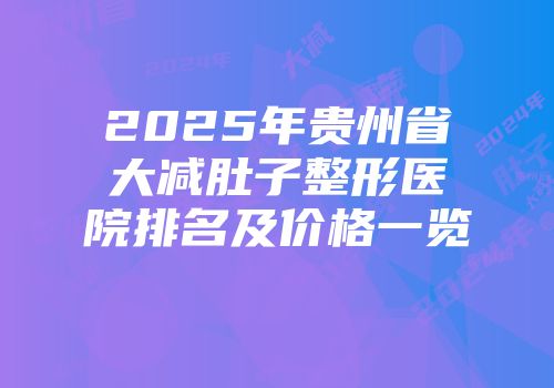 2025年贵州省大减肚子整形医院排名及价格一览