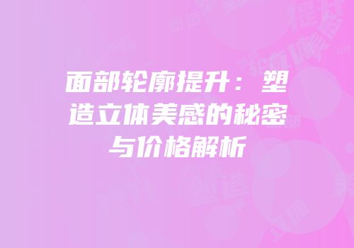 面部轮廓提升：塑造立体美感的秘密与价格解析