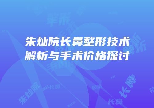 朱灿院长鼻整形技术解析与手术价格探讨