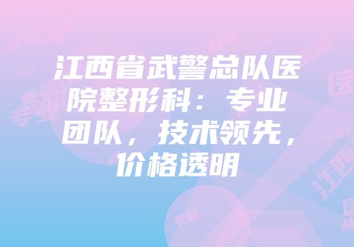 江西省武警总队医院整形科：专业团队，技术领先，价格透明