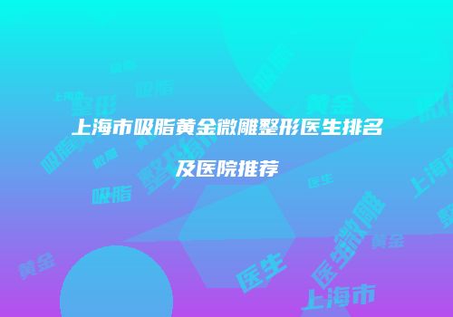 上海市吸脂黄金微雕整形医生排名及医院推荐