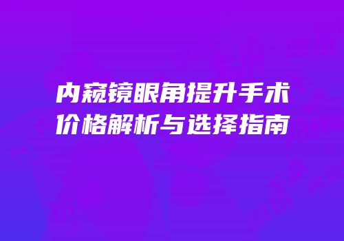 内窥镜眼角提升手术价格解析与选择指南