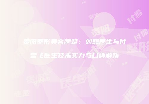 贵阳整形美容翘楚：刘照医生与付雪飞医生技术实力与口碑解析