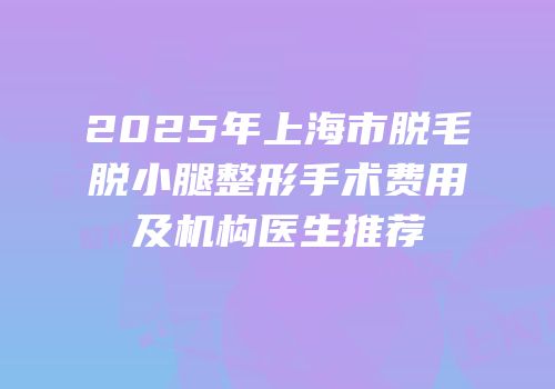 2025年上海市脱毛脱小腿整形手术费用及机构医生推荐