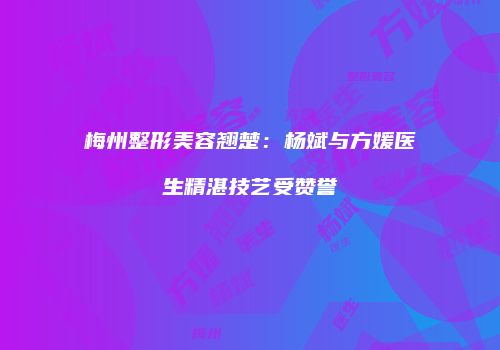 梅州整形美容翘楚：杨斌与方媛医生精湛技艺受赞誉