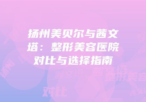 扬州美贝尔与茜文塔：整形美容医院对比与选择指南