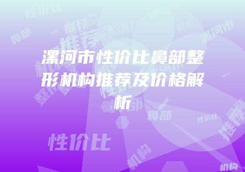 漯河市性价比鼻部整形机构推荐及价格解析