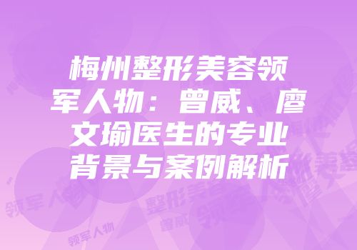 梅州整形美容领军人物：曾威、廖文瑜医生的专业背景与案例解析