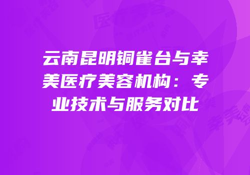 云南昆明铜雀台与幸美医疗美容机构：专业技术与服务对比