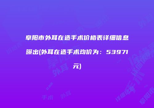 阜阳市外耳在造手术价格表详细信息曝出(外耳在造手术均价为：53971元)