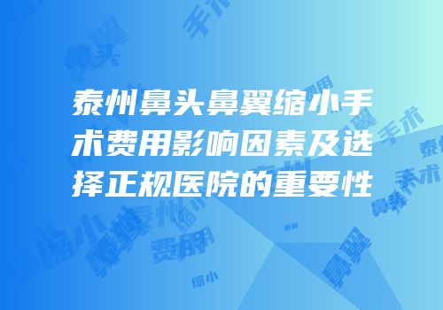 泰州鼻头鼻翼缩小手术费用影响因素及选择正规医院的重要性