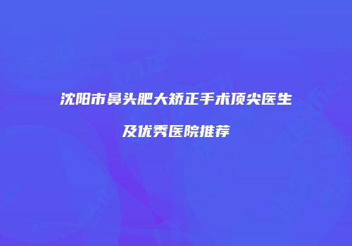 沈阳市鼻头肥大矫正手术顶尖医生及优秀医院推荐