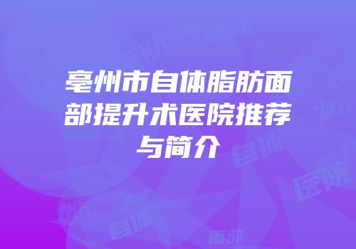 亳州市自体脂肪面部提升术医院推荐与简介