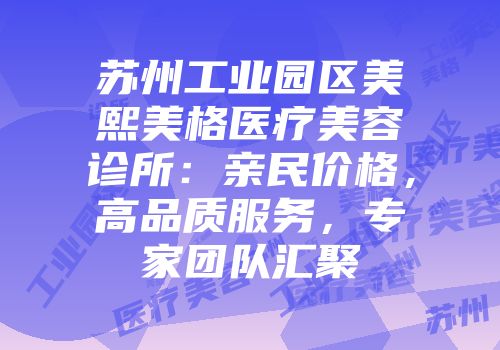苏州工业园区美熙美格医疗美容诊所：亲民价格，高品质服务，专家团队汇聚