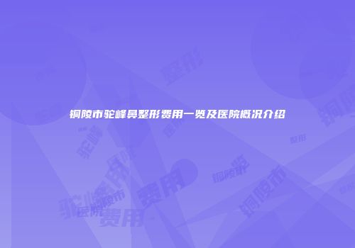 铜陵市驼峰鼻整形费用一览及医院概况介绍