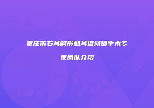 枣庄市右耳畸形和耳道闭锁手术专家团队介绍