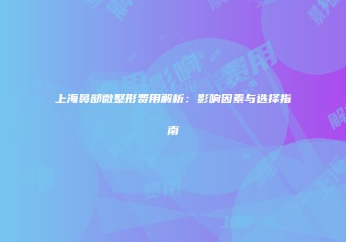 上海鼻部微整形费用解析：影响因素与选择指南