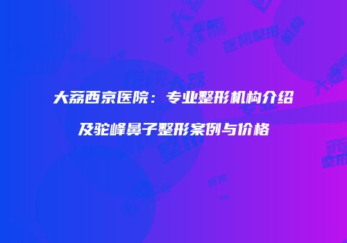 大荔西京医院：专业整形机构介绍及驼峰鼻子整形案例与价格