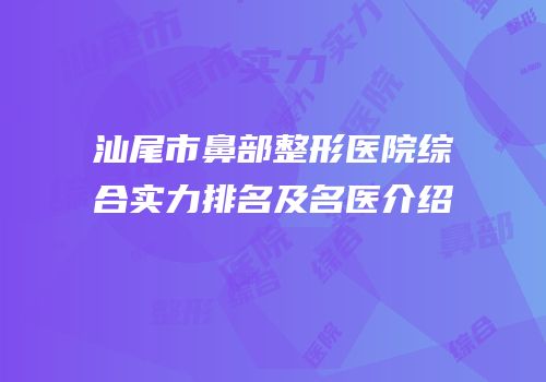 汕尾市鼻部整形医院综合实力排名及名医介绍