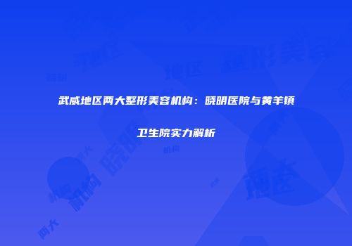 武威地区两大整形美容机构：晓明医院与黄羊镇卫生院实力解析