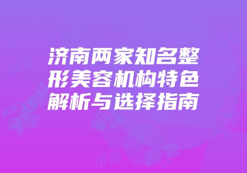 济南两家知名整形美容机构特色解析与选择指南
