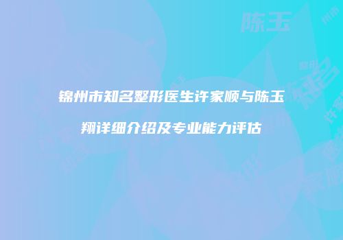 锦州市知名整形医生许家顺与陈玉翔详细介绍及专业能力评估