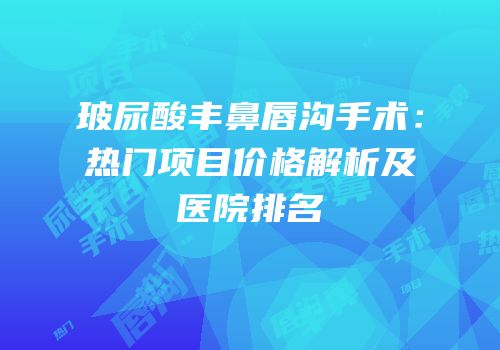 玻尿酸丰鼻唇沟手术：热门项目价格解析及医院排名