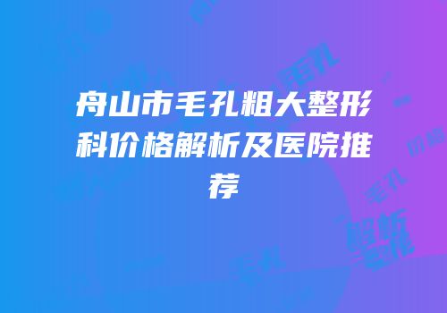 舟山市毛孔粗大整形科价格解析及医院推荐