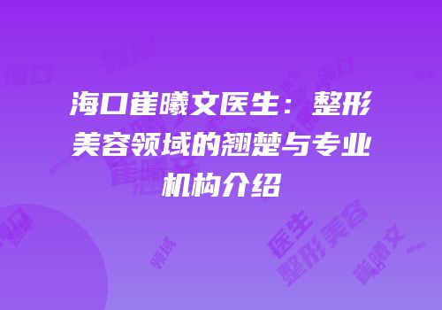海口崔曦文医生：整形美容领域的翘楚与专业机构介绍