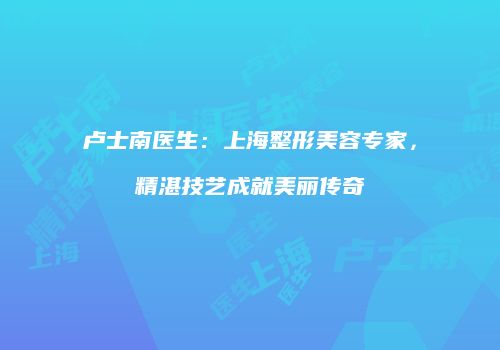 卢士南医生：上海整形美容专家，精湛技艺成就美丽传奇