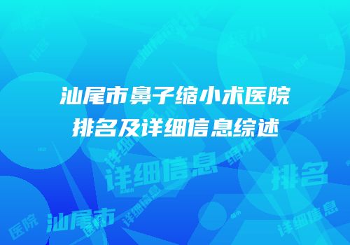 汕尾市鼻子缩小术医院排名及详细信息综述