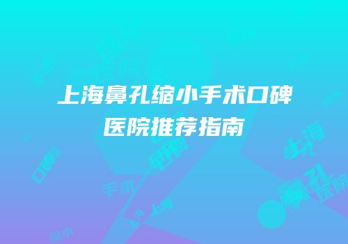 上海鼻孔缩小手术口碑医院推荐指南