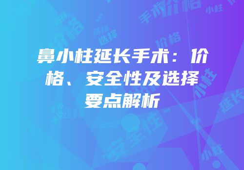 鼻小柱延长手术：价格、安全性及选择要点解析