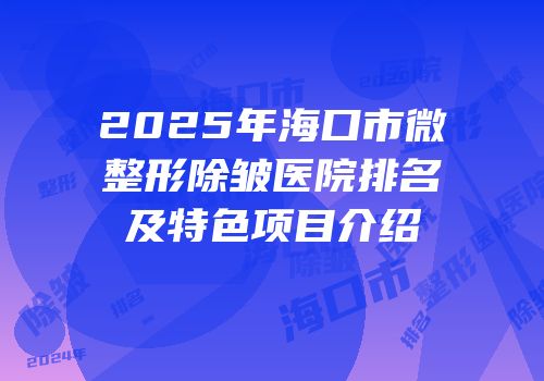 2025年海口市微整形除皱医院排名及特色项目介绍