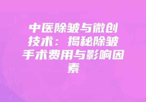 中医除皱与微创技术：揭秘除皱手术费用与影响因素