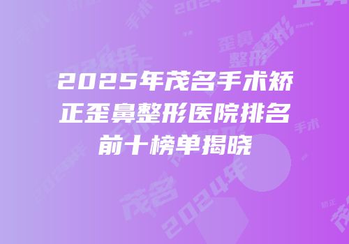 2025年茂名手术矫正歪鼻整形医院排名前十榜单揭晓