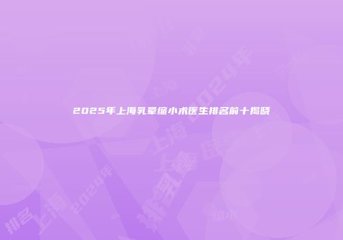 2025年上海乳晕缩小术医生排名前十揭晓