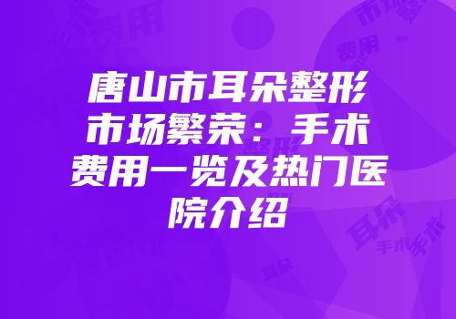 唐山市耳朵整形市场繁荣：手术费用一览及热门医院介绍