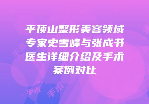 平顶山整形美容领域专家史雪峰与张成书医生详细介绍及手术案例对比