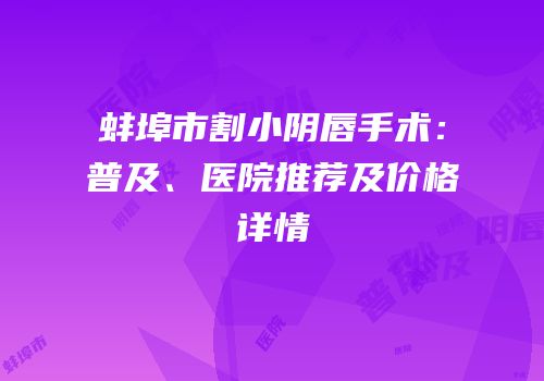 蚌埠市割小阴唇手术：普及、医院推荐及价格详情