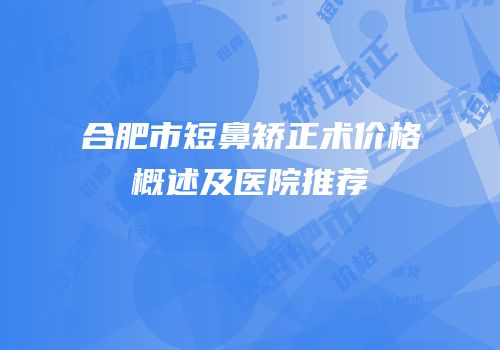 合肥市短鼻矫正术价格概述及医院推荐
